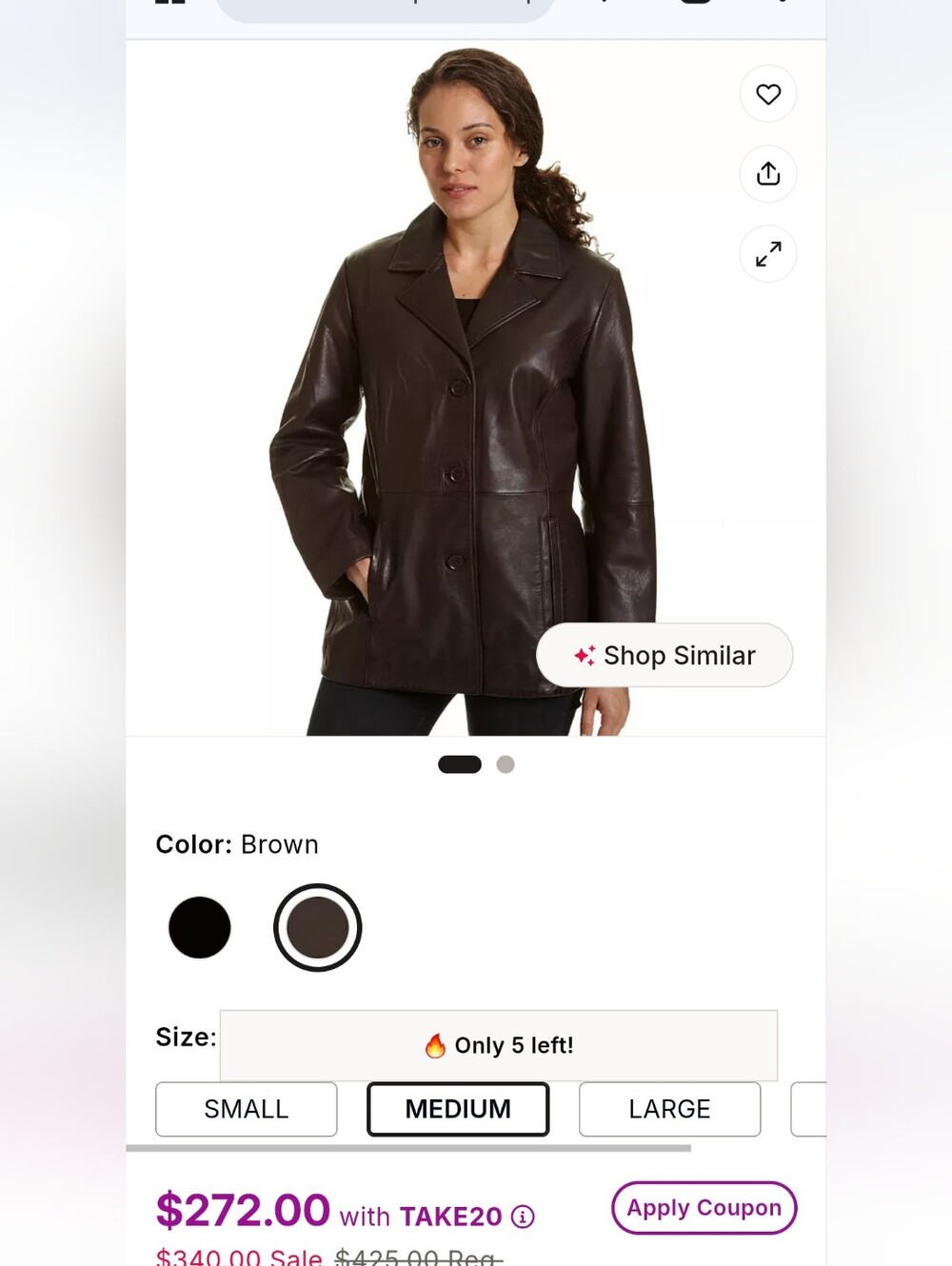 Excelleced Collection Women’s Brown Leather Button-Front Jacket